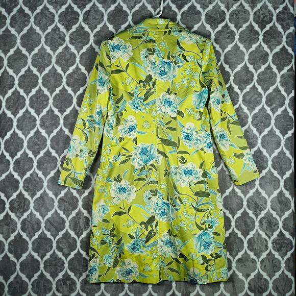 Citrine Coat Womens 4 Green Floral Print Long Duster Jacket Lined Pockets Spring - Picture 3 of 13
